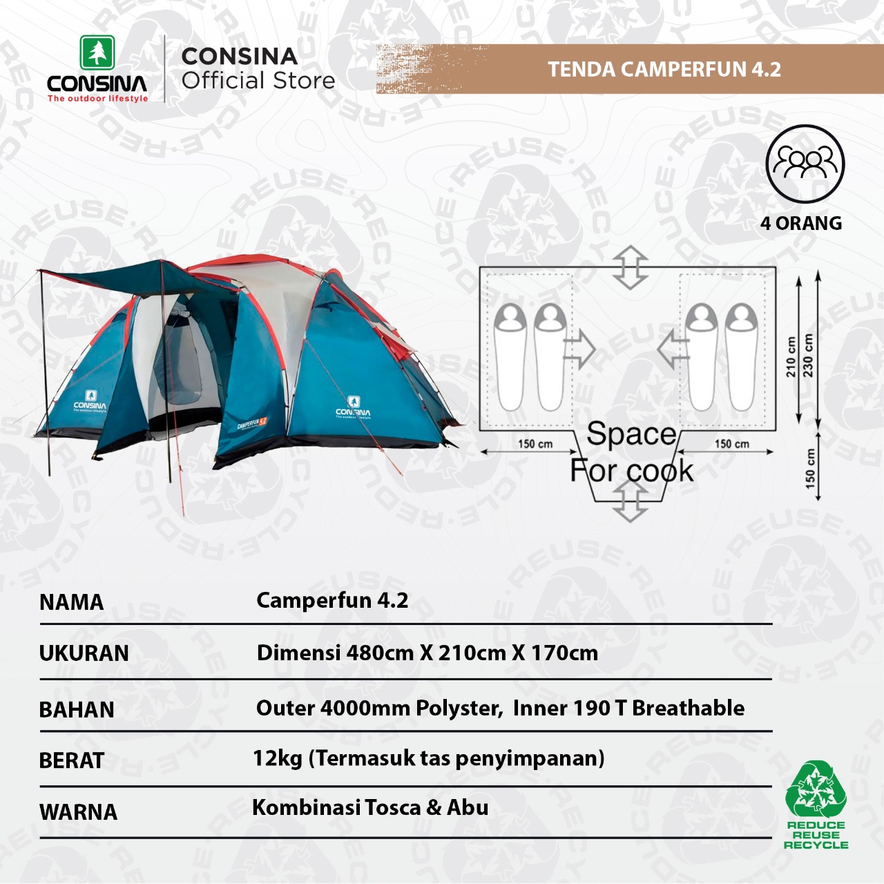Consina Camperfun 4.2 Tenda Camping Keluarga 4 Orang Camper Van