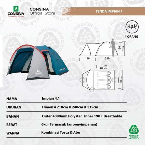 CONSINA IMPIAN 4 TENDA KAPASITAS 3-4 PERSON