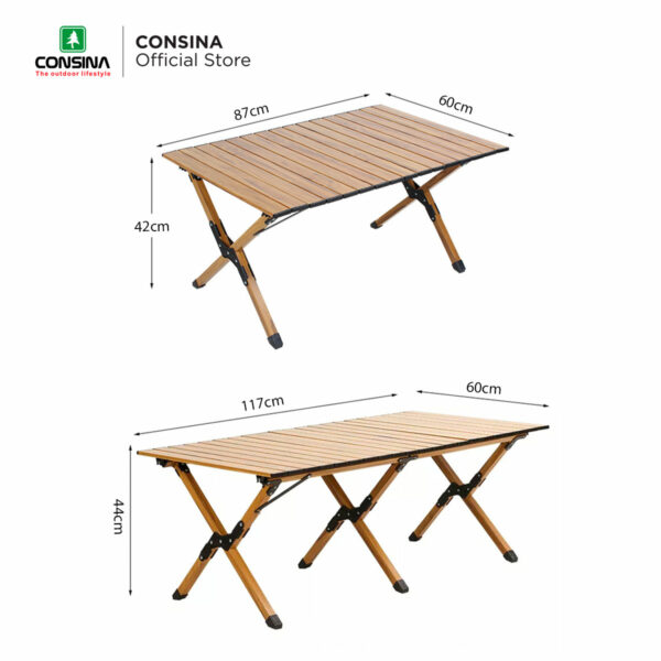 Consina Aluminium Table Wood Grain Camping Meja Lipat
