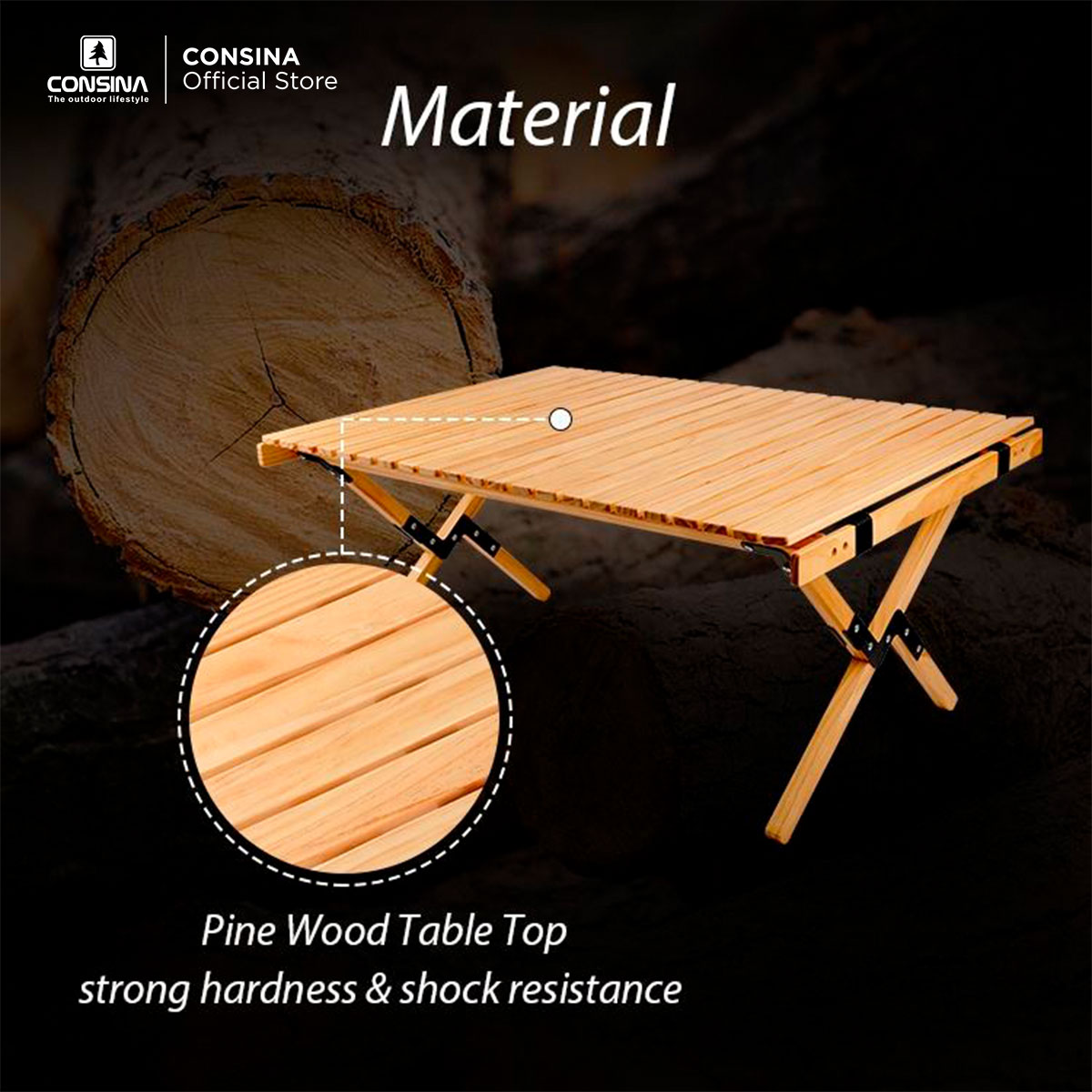 consina table pine wood camping meja lipat kayu - toko online