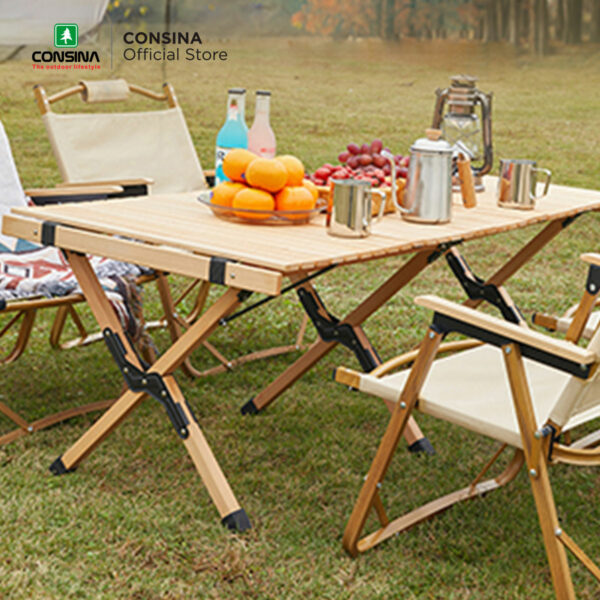 Consina Table Pine Wood Camping Meja Lipat Kayu