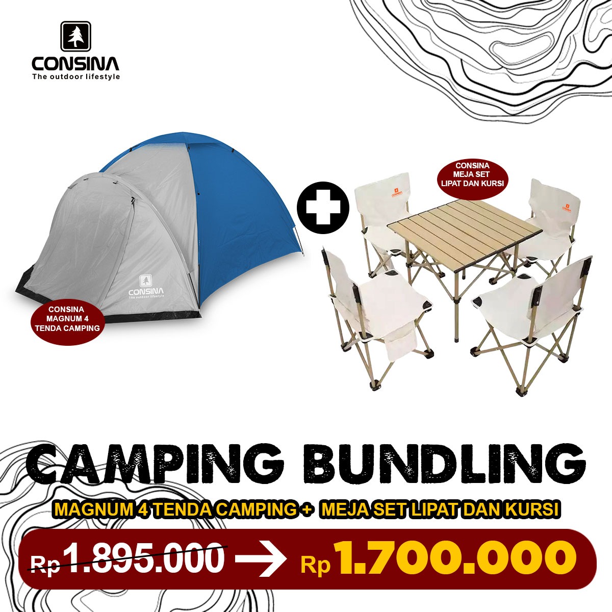 BUNDLING CAMPING TENDA MAGNUM DAN SET MEJA KURSI