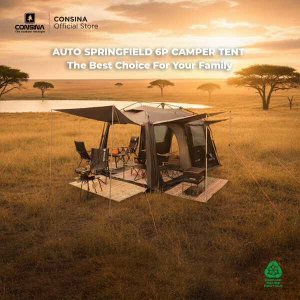 Consina Auto Springfield 6P Fresh & Black Auto Tent 30 seconds | Tenda 6 Orang Outdoor Gunung Camping