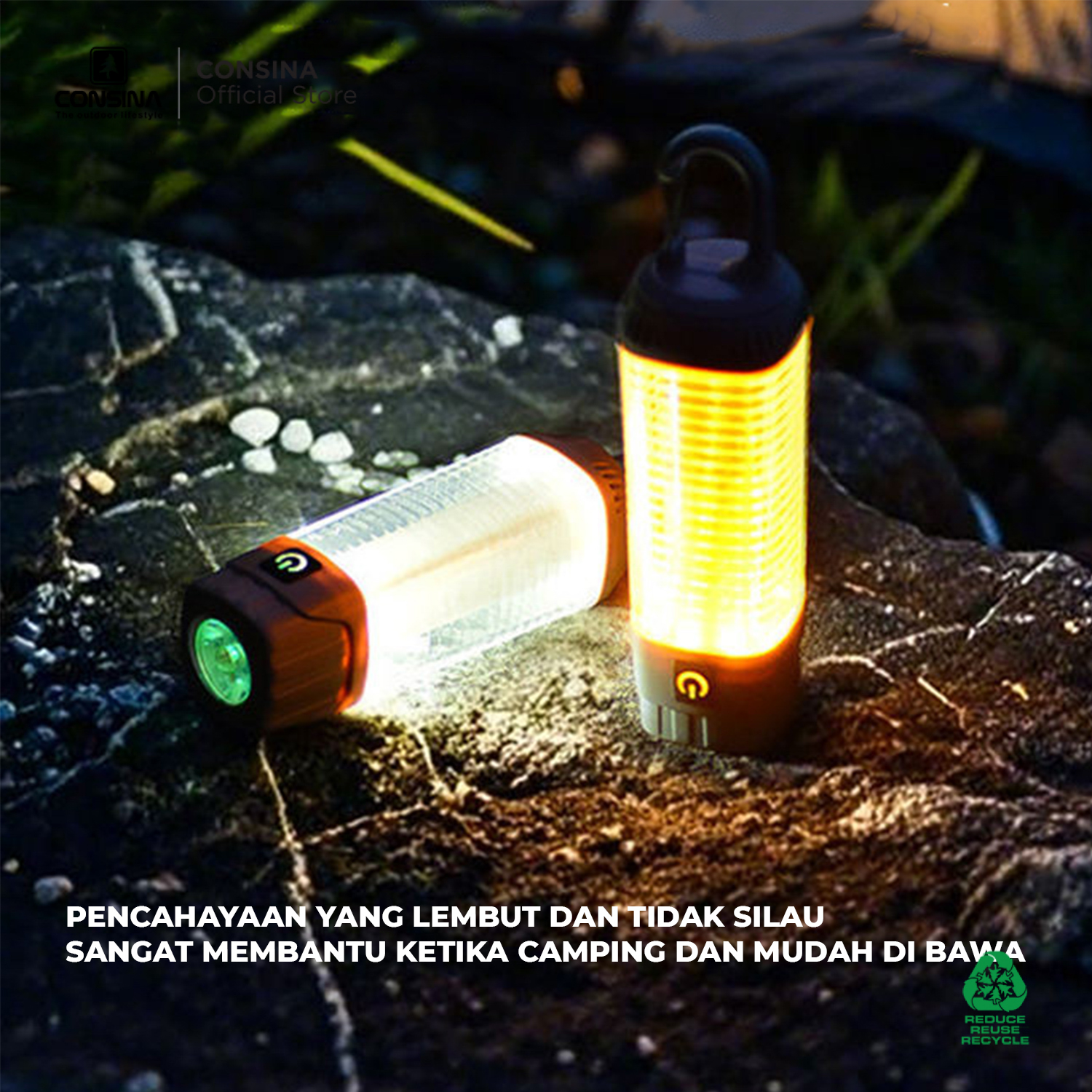 Consina Camping Lamp SJ013 Lampu Tenda Emergency Tripod Carabiner | Outdoor Hiking Gunung Mancing Rechargeable