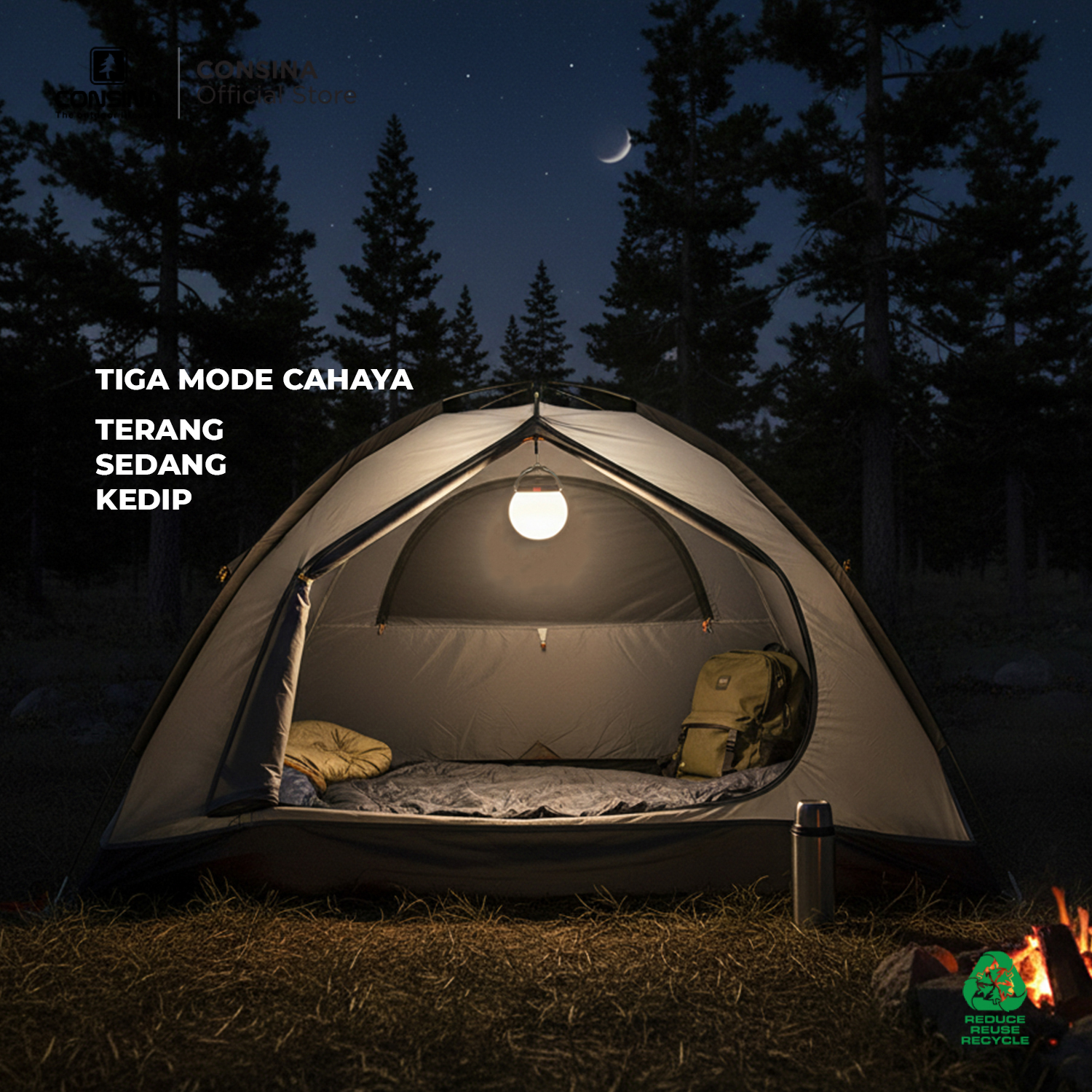 Consina Camping Lamp F01 Lampu Tenda Outdoor Hiking Gunung Mancing Rechargeable Solar