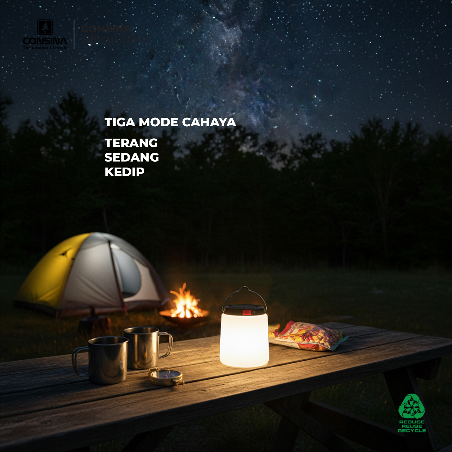 Consina Camping Lamp F02 Lampu Tenda Outdoor Hiking Gunung Mancing Rechargeable Solar