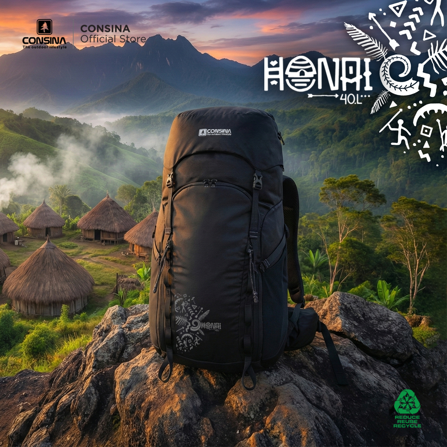 Consina Honai 40L Backpack Ransel | Outdoor Gunung Travel Hiking Urban