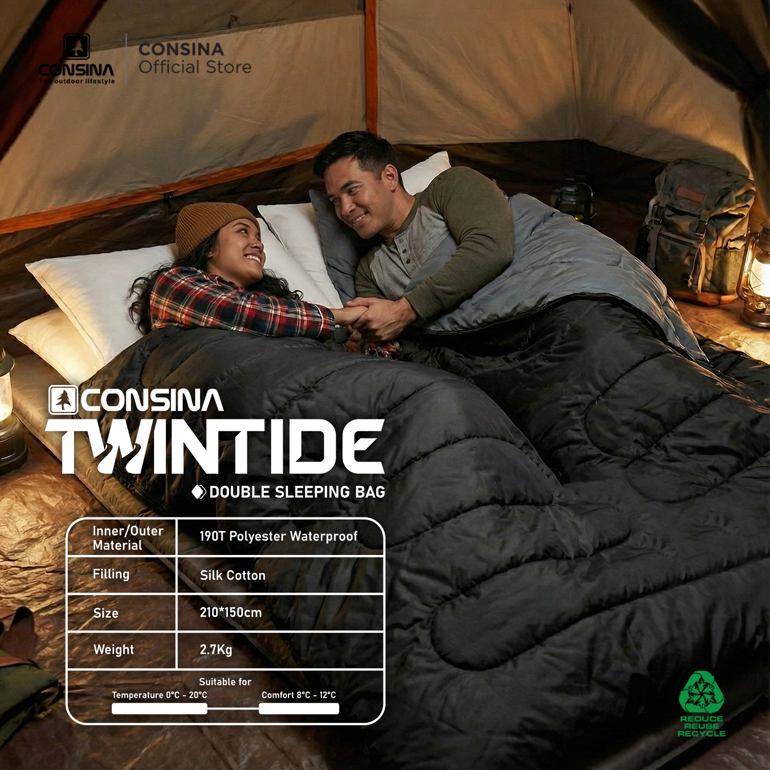 Consina Twintide Sleeping Bag Kantung Tidur Double | Outdoor Camping Gunung Camper Van
