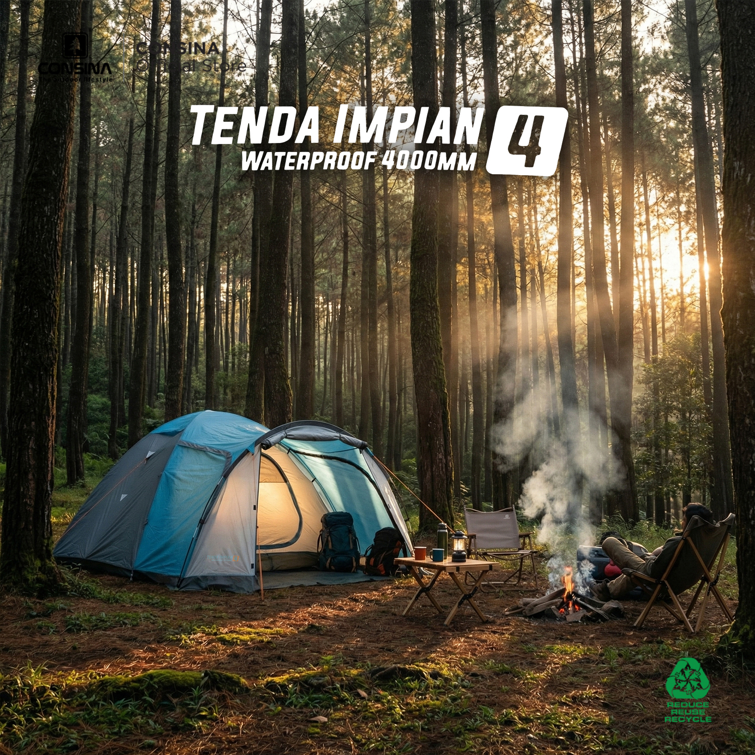 CONSINA IMPIAN 4 TENDA DOME | OUTDOOR GUNUNG CAMPING KAPASITAS 3-4 ORANG DOUBLE LAYER