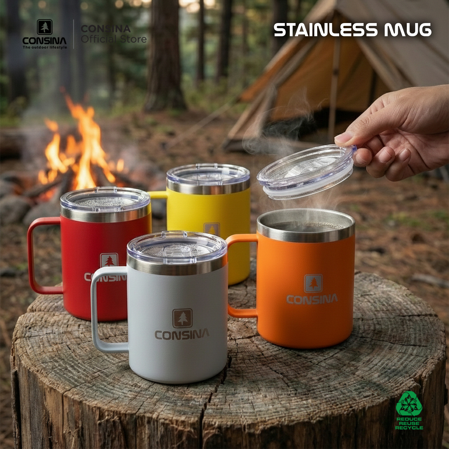 CONSINA STAINLESS MUG GELAS TAHAN PANAS DINGIN OUTDOOR CAMPING OFFICE 400Ml