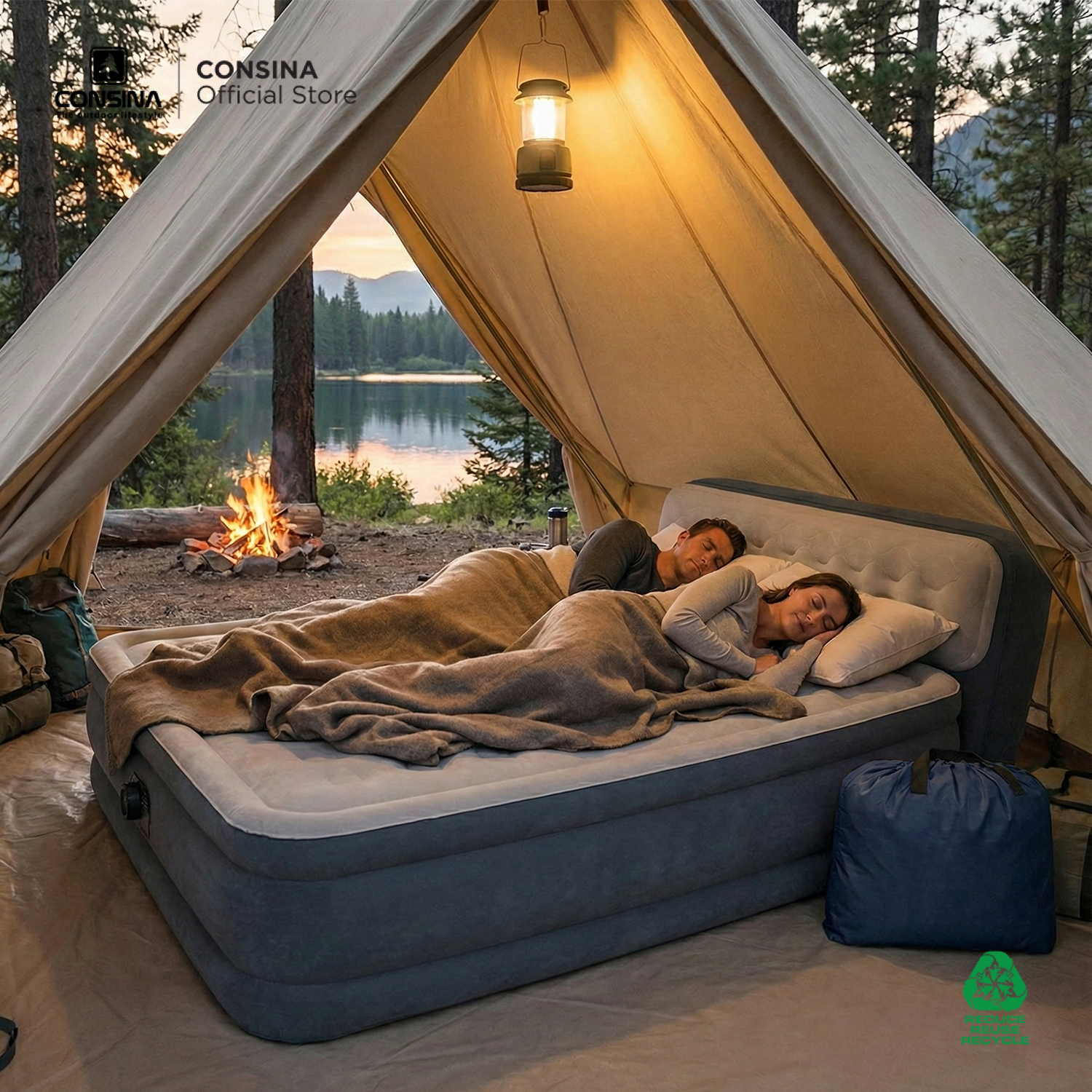 CONSINA INFLATABLE BED KASUR ANGIN POMPA ELEKTRIK CAMPING OUTDOOR GLAMPING