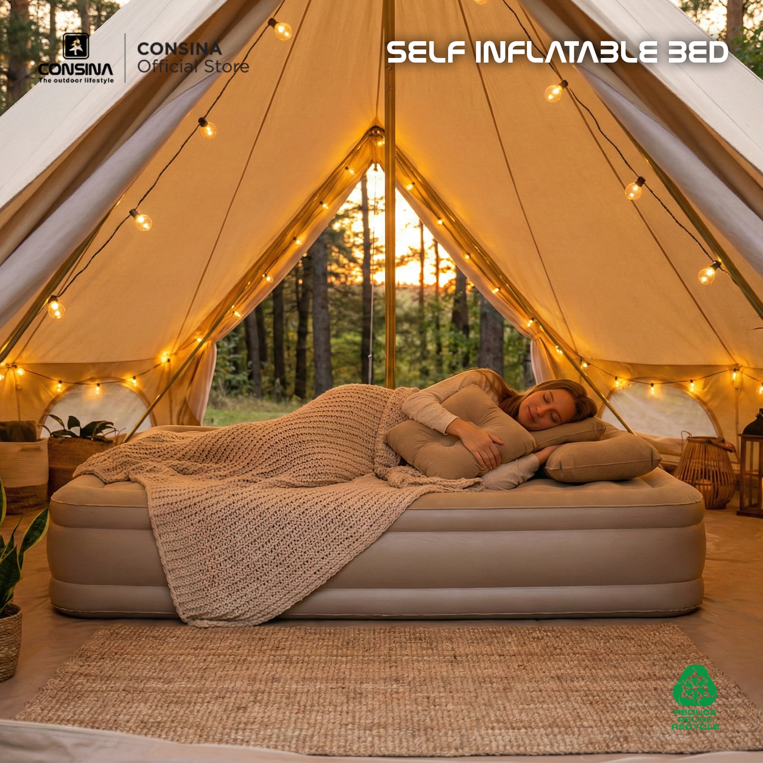 CONSINA SELF INFLATABLE BED KASUR ANGIN POMPA ELEKTRIK BUILT IN | CAMPING OUTDOOR GLAMPING