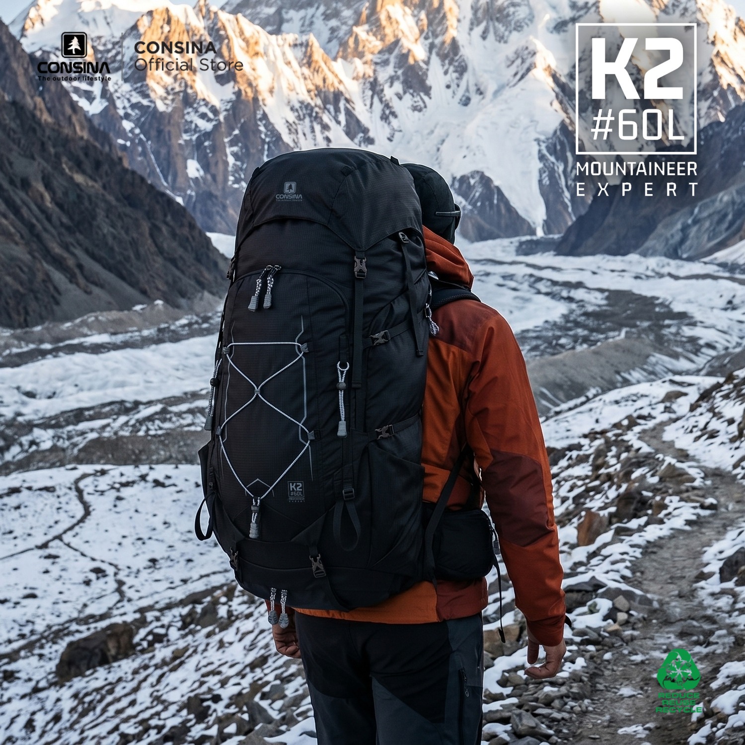 CONSINA K2 RANSEL GUNUNG TRAVEL 60+5L | OUTDOOR HIKING EXPEDITION EXPERT SERIES